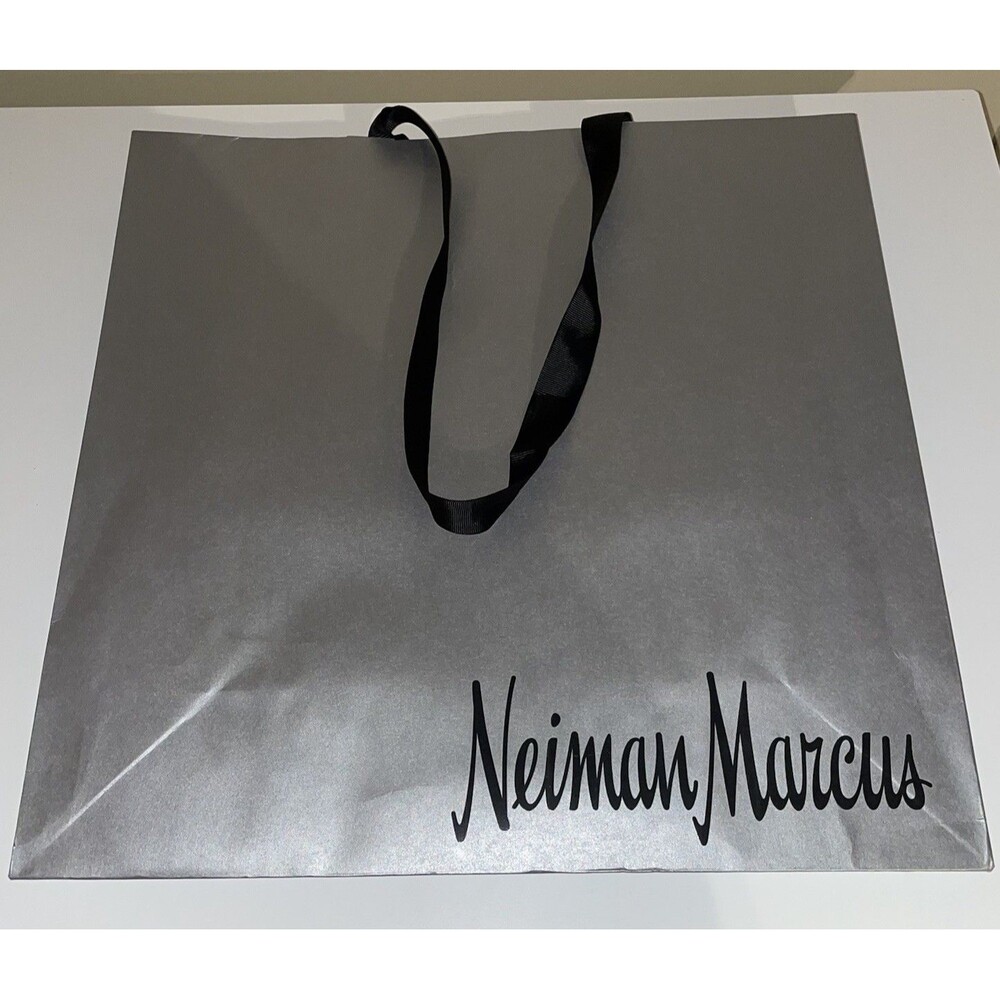 Neiman Marcus Empty Paper Grey Silver Shopping Bag Black Cloth Handles 16x12x6"